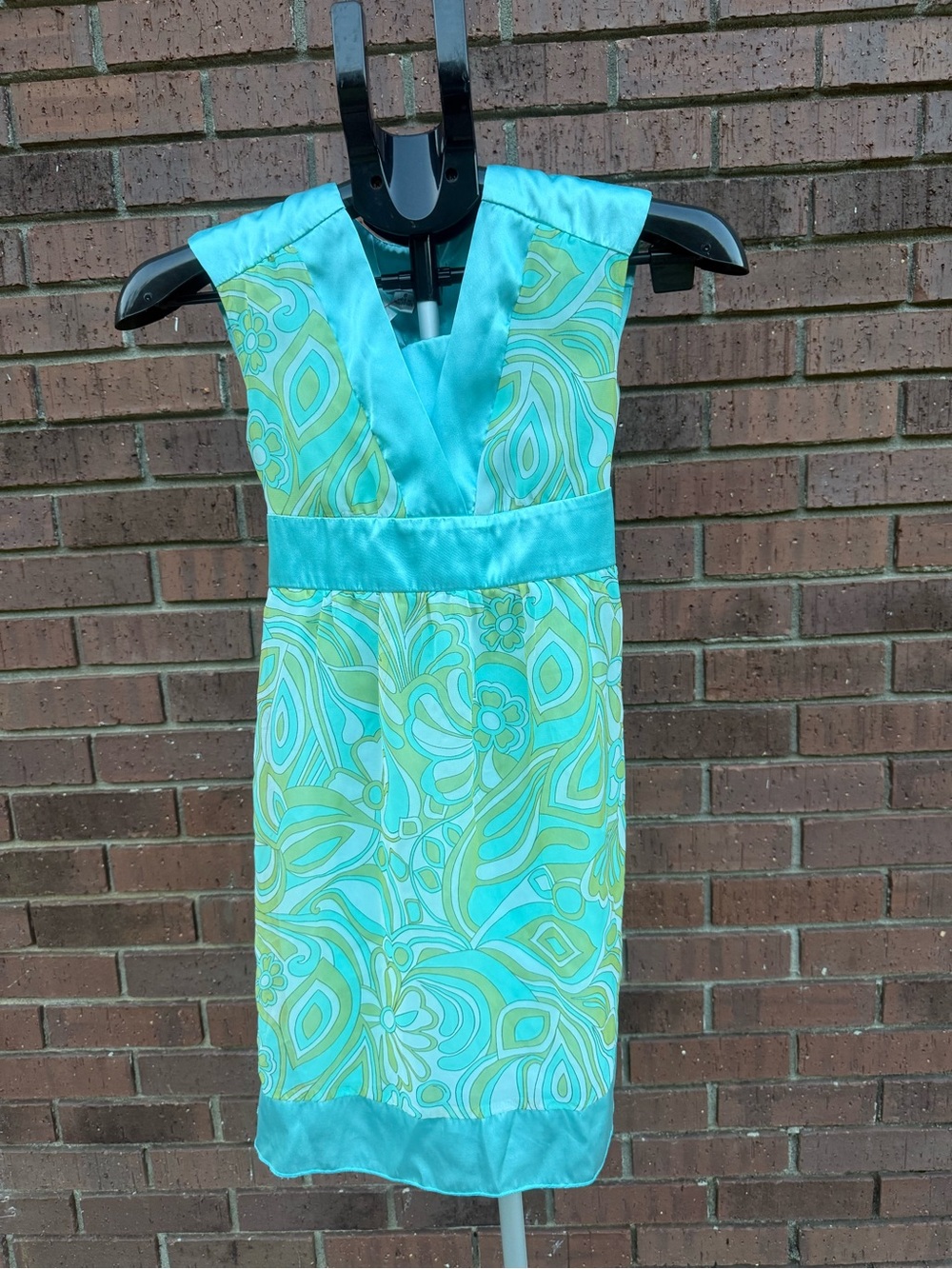 IZ Byer Girls Teal Green Paisley Dress Mod Satin Trim Y2K Vintage Size 8 GUC